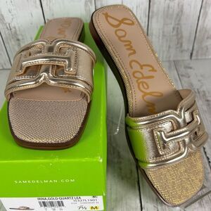 Sam Edelman Gold Quartz Orina Leather Flat Sandal NEW $130